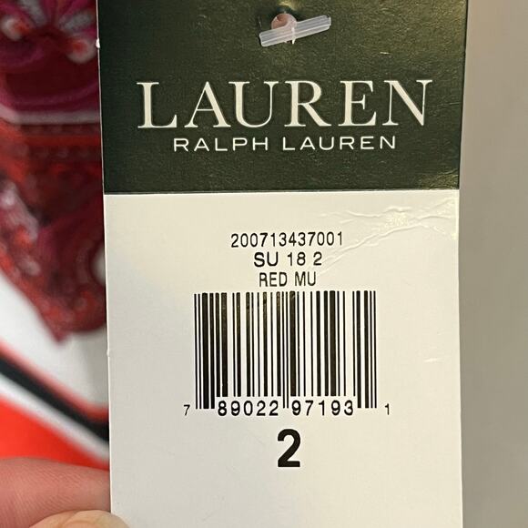 Lauren Ralph Lauren NEW Red Satin Paisley Midi Dress Size 2 Button Neckline - Picture 10 of 12